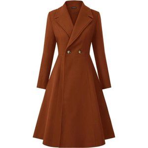 Women's Swing Double Breasted Pea Coat Winter Long Overcoat Jacket